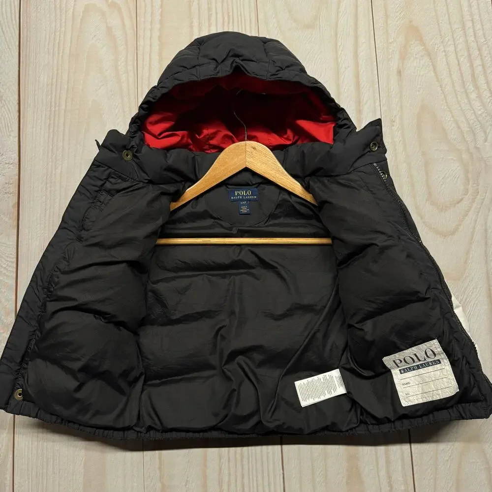 Polo Ralph Lauren Boy Size 4/4T Removable Hood Puffer Duck Down Jacket Black